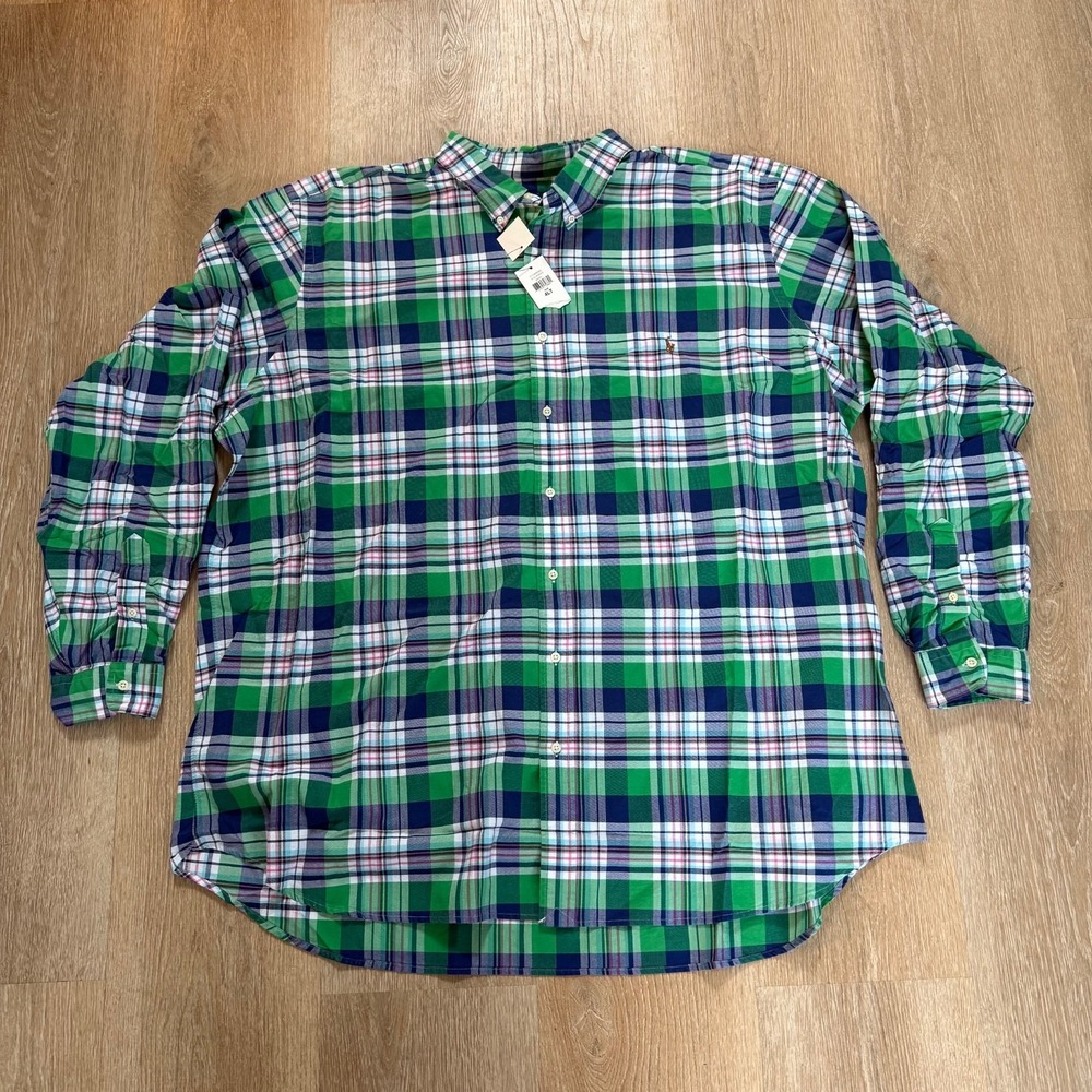 Polo Ralph Lauren Classic Fit Green‎ Blue Plaid Workshirt Size 4XLT NWT